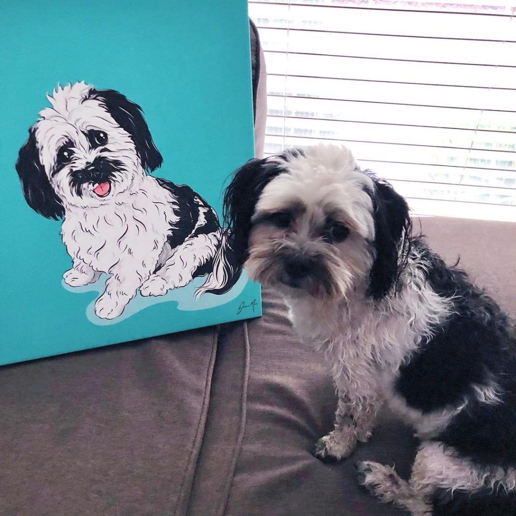 Oreo and his canvas print Illustration pet portrait | Pop Art Puppy Dogs