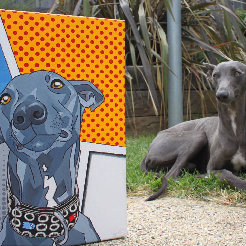 Finn the Whippet and his pet portrait | Pop Art Puppy Dogs