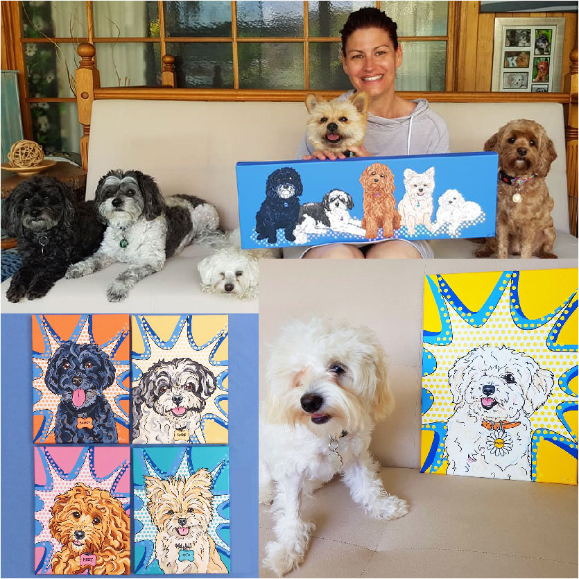 The house of crazy puppies Hand Painted and Canvas Print Portraits | Pop Art Puppy Dogs