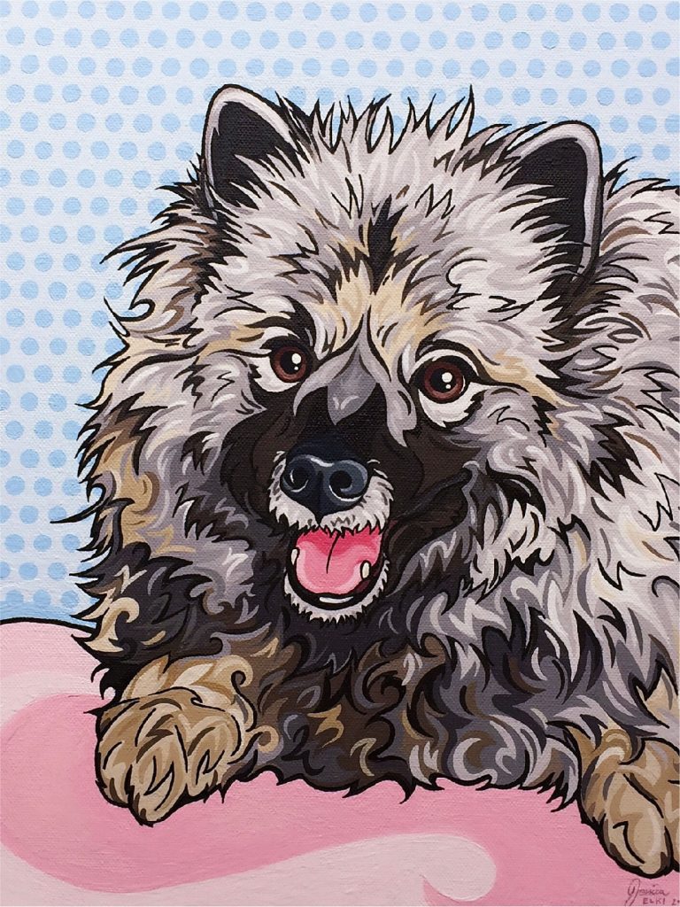 Elki the Keeshond Hand Painted Pet Portrait | Pop Art Puppy Dogs