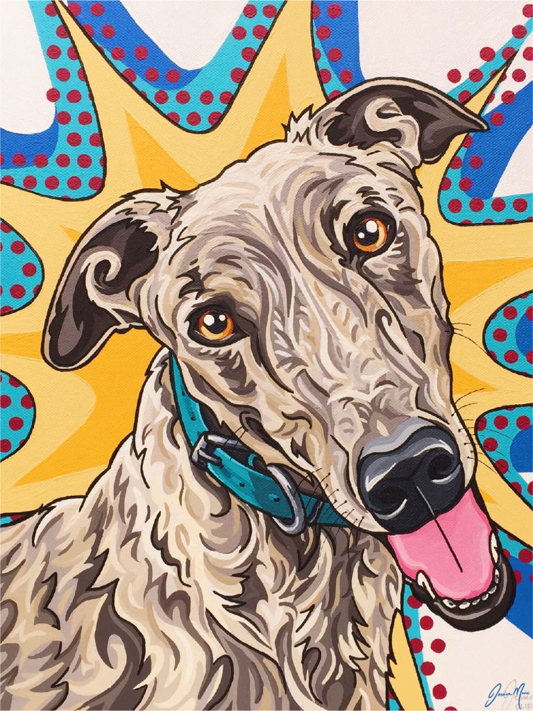 Cliffy the Greyhound Hand Painted Pet Portrait | Pop Art Puppy Dogs