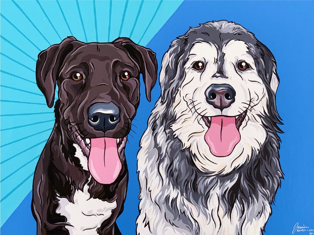 Raven and Oscar Hand Painted Pet Portrait | Pop Art Puppy Dogs