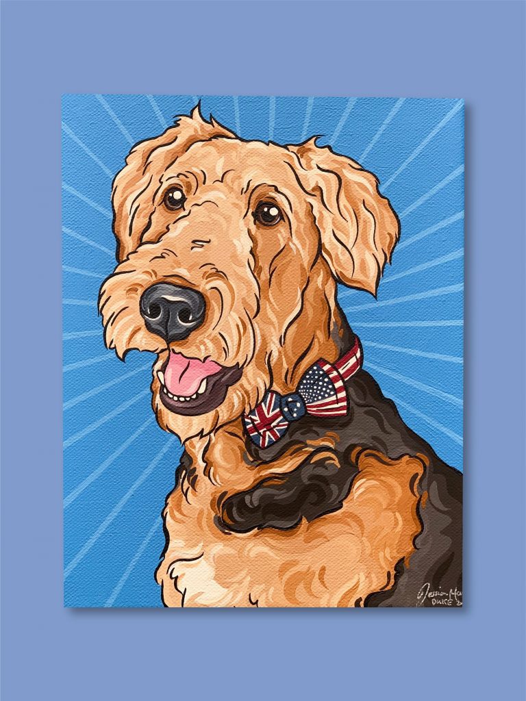 Duke the Airedale Hand Painted Pet Portrait | Pop Art Puppy Dogs