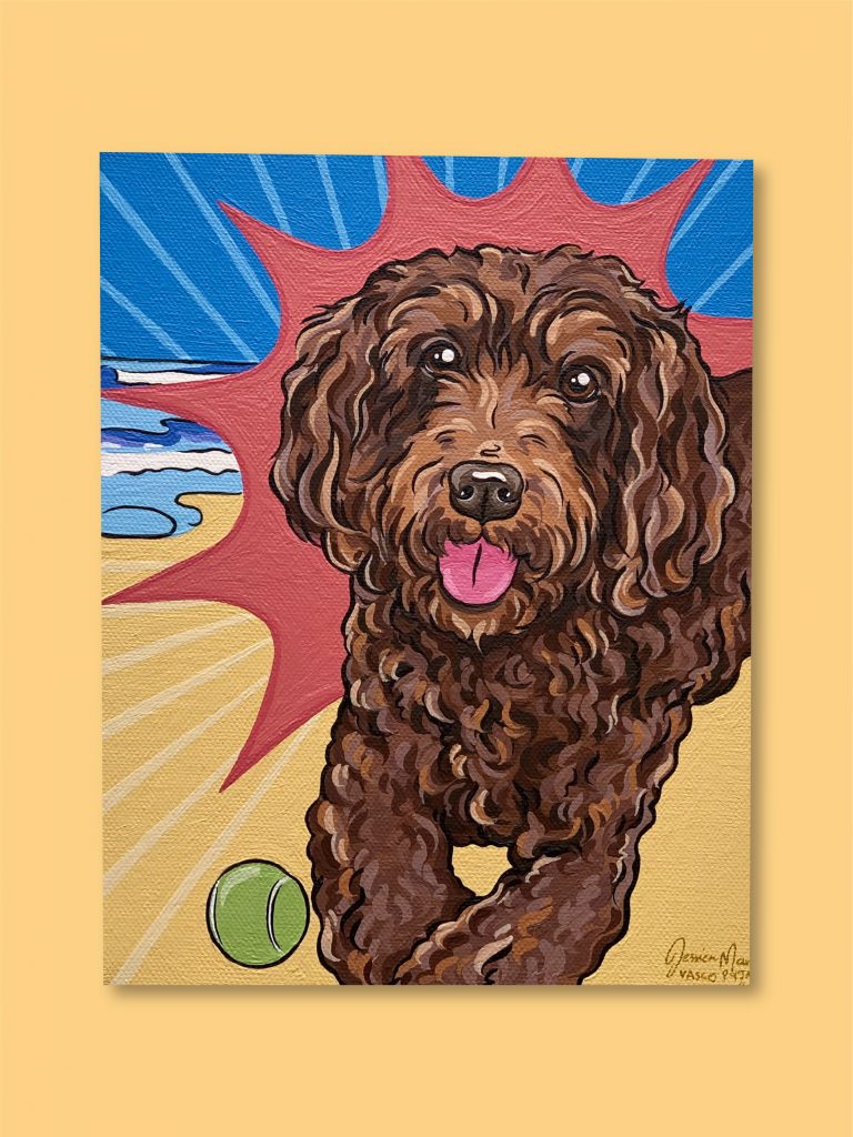 Vasco PJ's the Chocolate Spoodle Hand Painted Pet Portrait | Pop Art Puppy Dogs