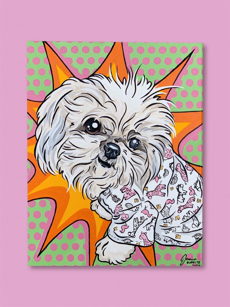 Burrito the Shihtzu Hand Painted Pet Portrait | Pop Art Puppy Dogs