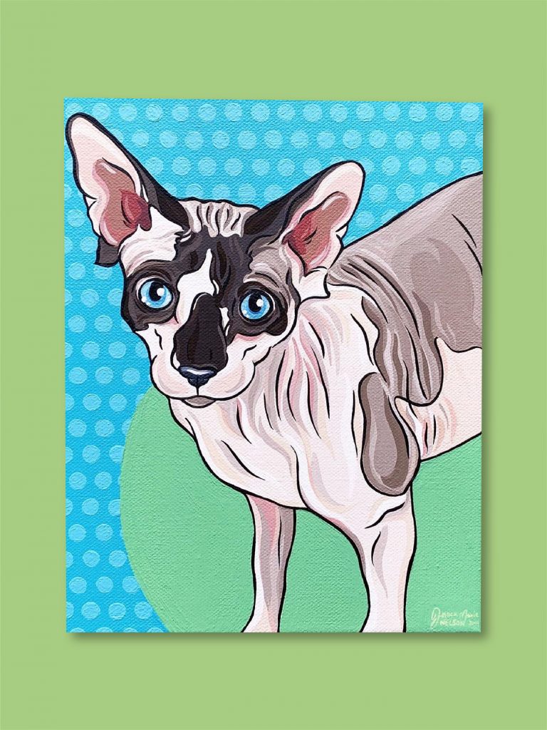 Nelson the Sphinx Cat Hand Painted Pet Portrait | Pop Art Puppy Dogs