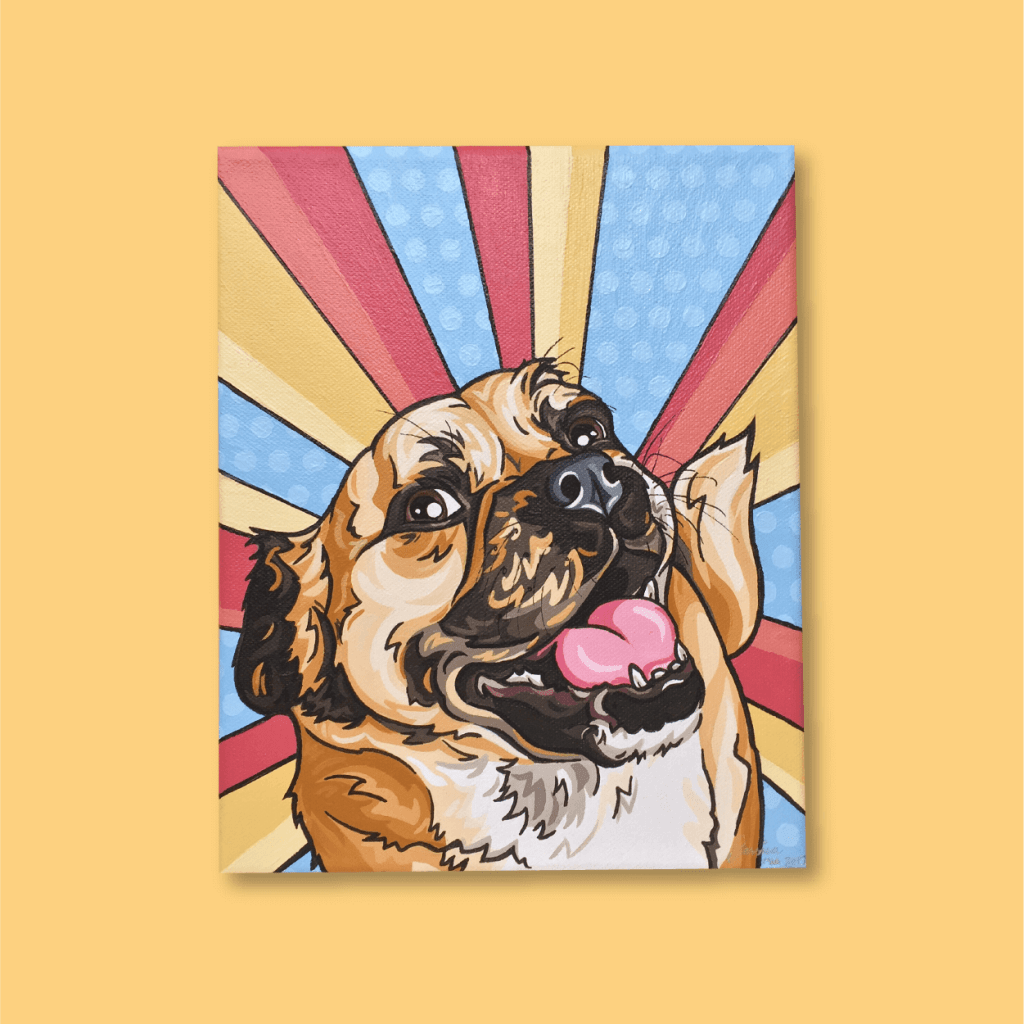 Mia the Pugalier Hand Painted Pet Portrait | Pop Art Puppy Dogs