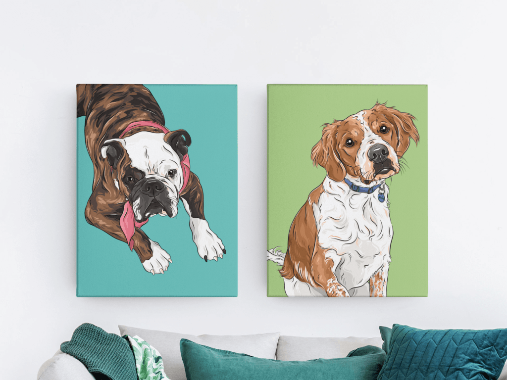 Penny and Archie Digital Illustration Dog Portrait | Pop Art Puppy Dogs