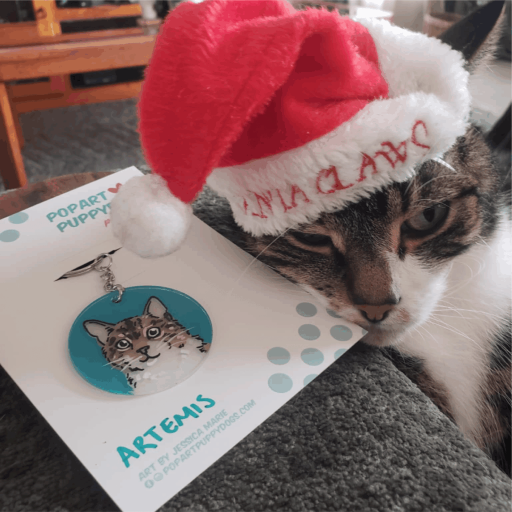 Artemis the Cat Custom Pet Portrait Keychain | Pop Art Puppy Dogs